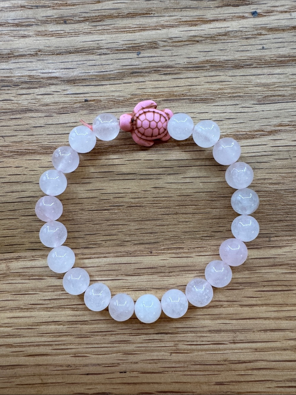 Pink Turtle Bead Rose Quartz Stretch Bracelet